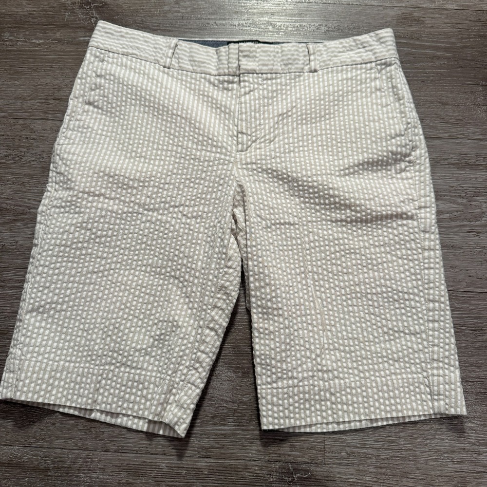 Banana Republic Shorts Womens 0 Beige White Striped Seersucker Cotton 9" Adult